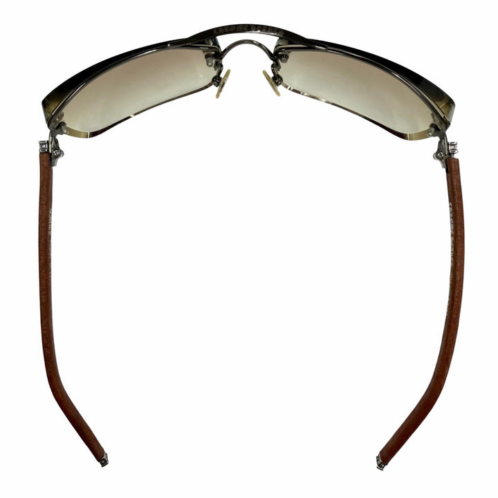 良品▼CHROME HEARTS クロムハーツ AMPED レザー 925 ツーブリッジ グラデーションレンズ アイウェア サングラス 度入り ケース付き