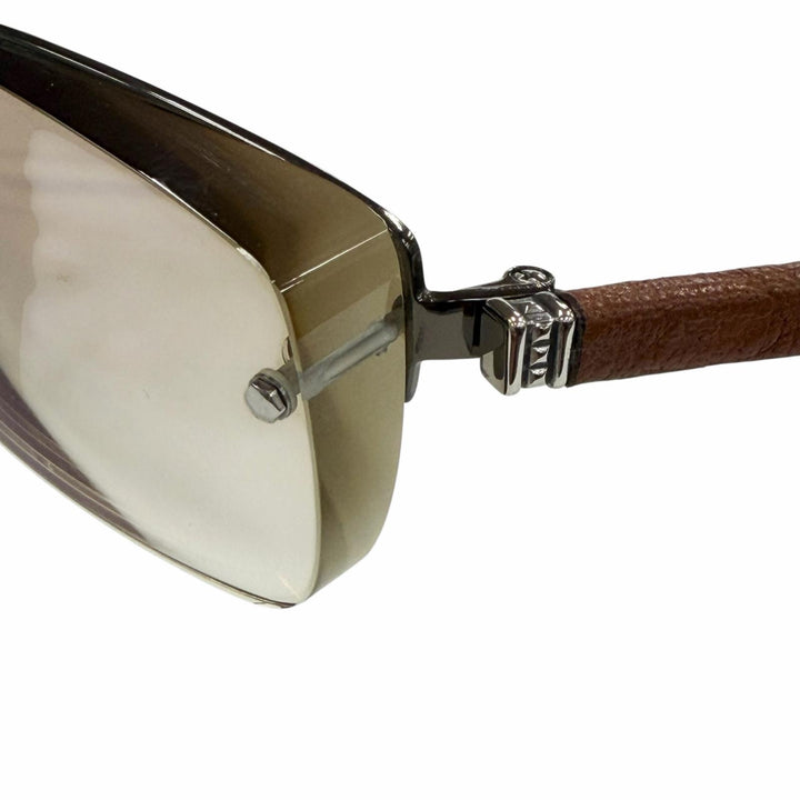良品▼CHROME HEARTS クロムハーツ AMPED レザー 925 ツーブリッジ グラデーションレンズ アイウェア サングラス 度入り ケース付き