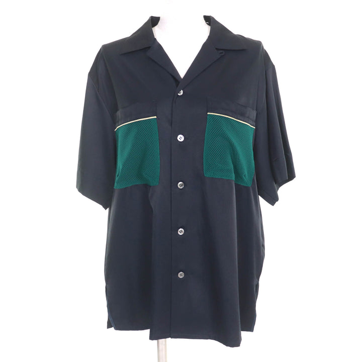極美品★sawa takai サワ タカイ SS23-3068 メッシュポケット付 バックボタン 半袖シャツ ダークネイビー S 日本製 正規品 レディース