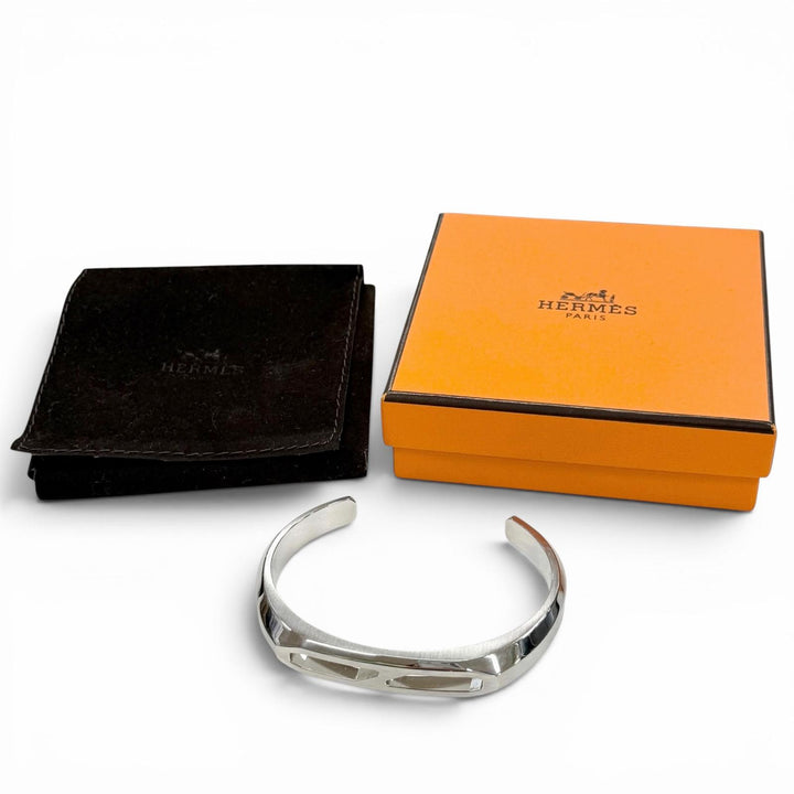 極美品▼HERMES エルメス 2020年製 デルタカフ メタル T5 バングル ブレスレット シルバー フランス製 メンズ レディース 箱・保存袋付き