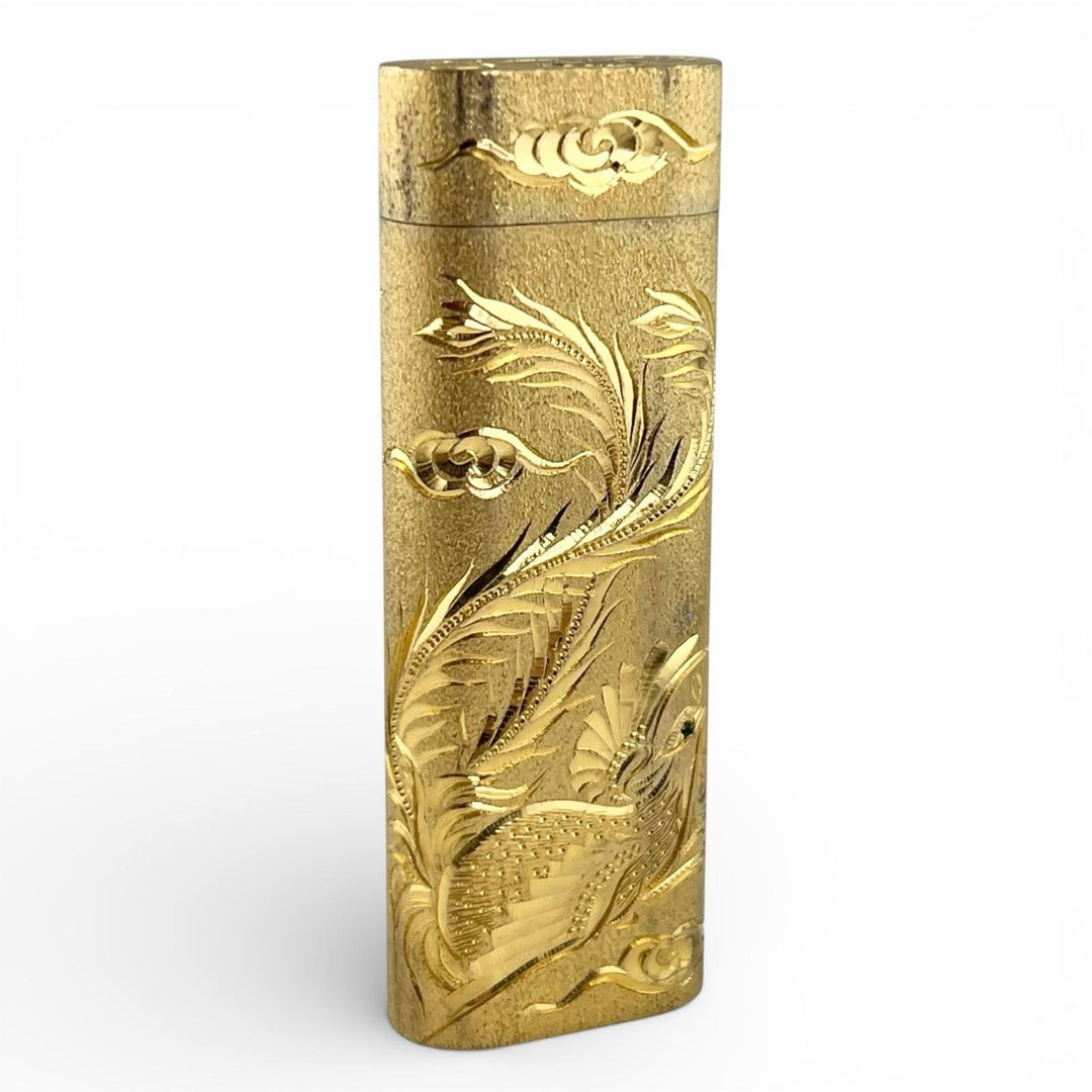 美品▲Cartier カルティエ ルビー エメラルド オーバル 龍×鳳凰 ローラー式 喫煙具 ガス ライター ゴールド スイス製 メンズ 着火確認済み
