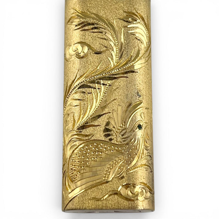 美品▲Cartier カルティエ ルビー エメラルド オーバル 龍×鳳凰 ローラー式 喫煙具 ガス ライター ゴールド スイス製 メンズ 着火確認済み