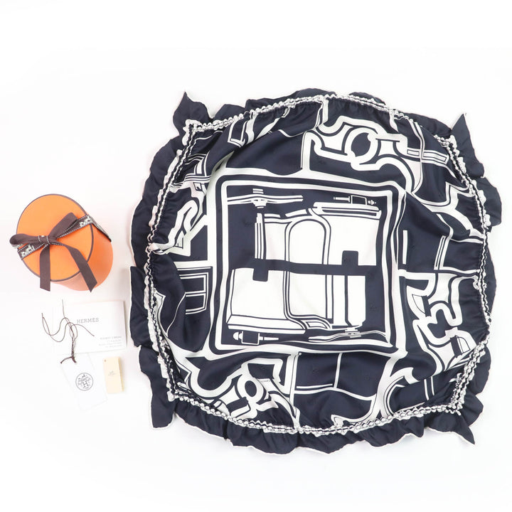 極美品☆HERMES エルメス COUPES TATTOO クーペ・タトゥアージュ シルク100％ フルフルデザイン スカーフ ネイビー 箱付き レディース