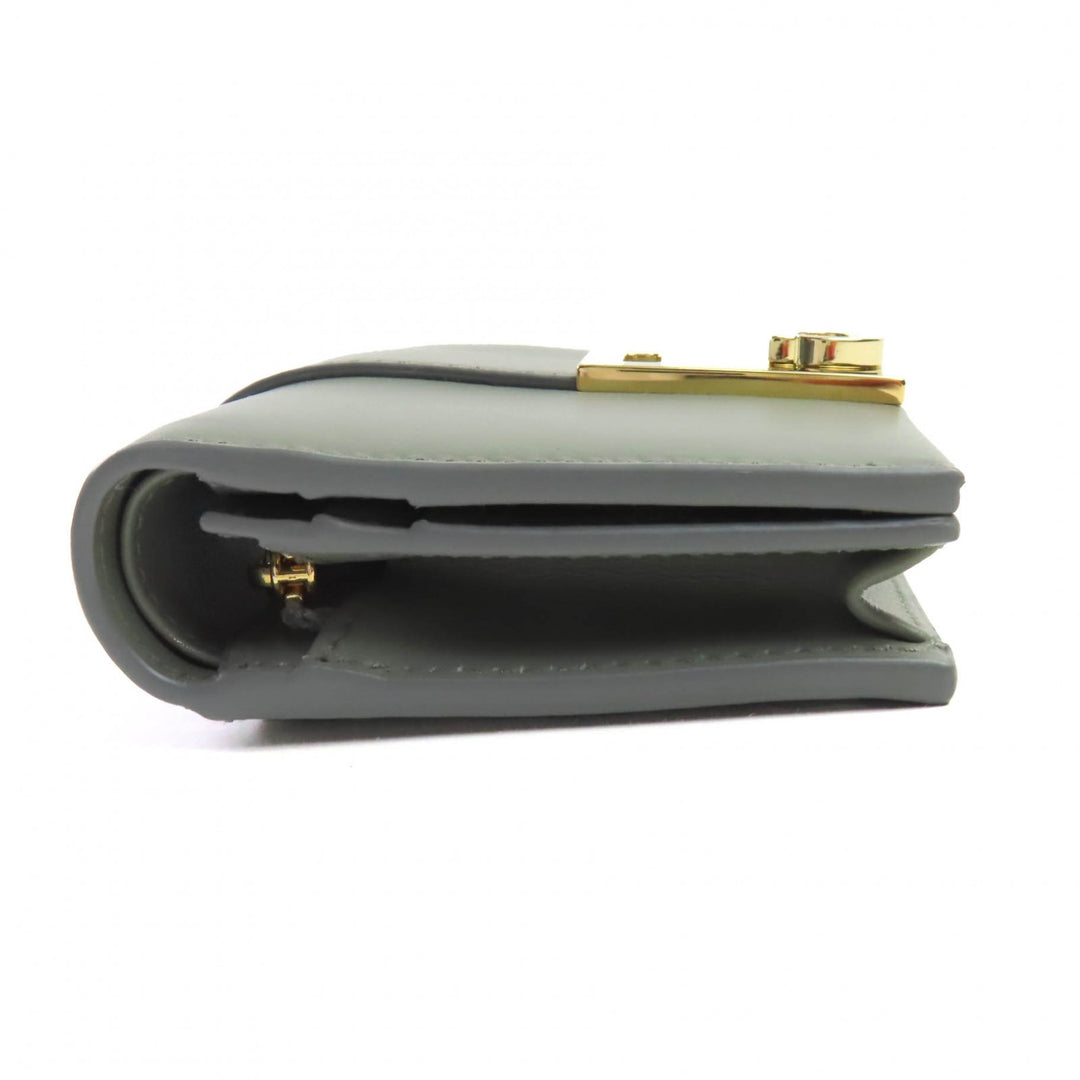 極美品◇FERRAGAMO フェラガモ 0775288 レザー ガンチーニ金具付き コンパクトウォレット 二つ折り財布 アッシュグレー 箱付 イタリア製