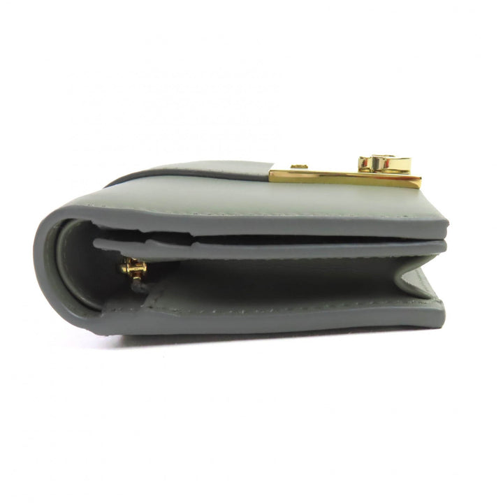 極美品◇FERRAGAMO フェラガモ 0775288 レザー ガンチーニ金具付き コンパクトウォレット 二つ折り財布 アッシュグレー 箱付 イタリア製