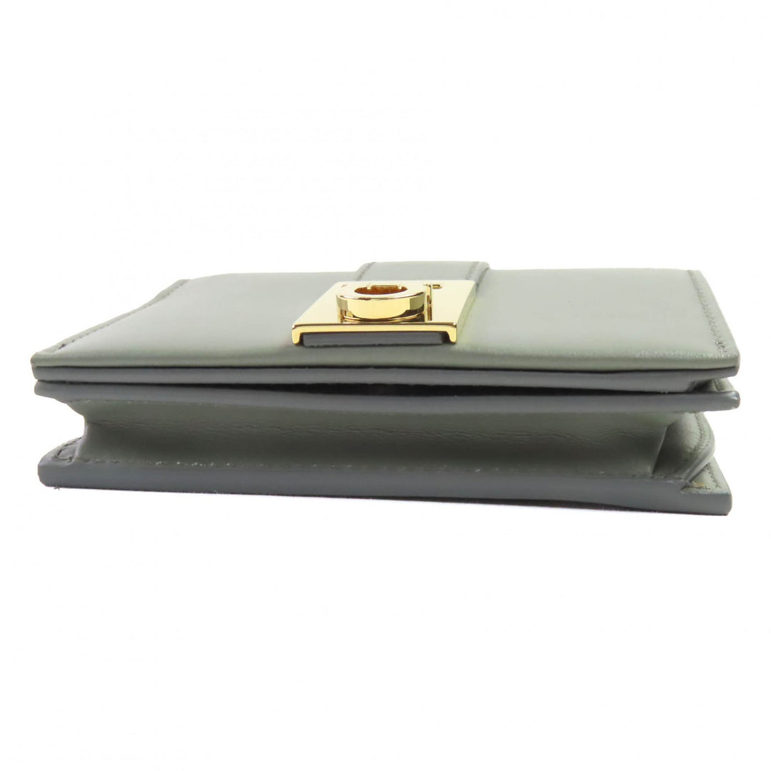 極美品◇FERRAGAMO フェラガモ 0775288 レザー ガンチーニ金具付き コンパクトウォレット 二つ折り財布 アッシュグレー 箱付 イタリア製