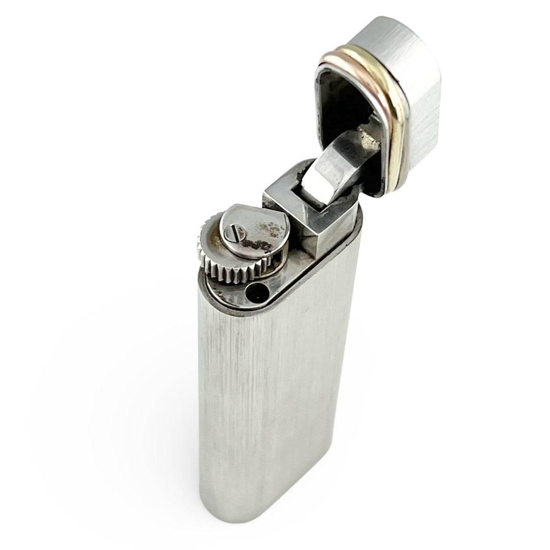 美品▲Cartier カルティエ トリニティ ヘアライン オーバル型 ローラー式 ガス ライター シルバー ゴールド スイス製 メンズ 着火確認済