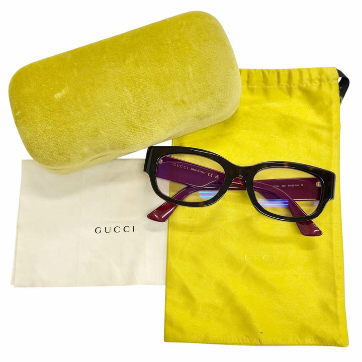 美品△GUCCI グッチ GG1667SK インターロッキングG スクエア メガネ 眼鏡 アイウェア ハバナ グリーン ボルドー 54□20 145 度入り 伊製