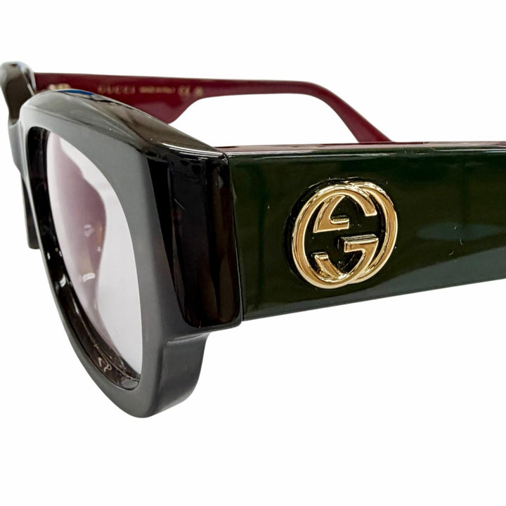 美品△GUCCI グッチ GG1667SK インターロッキングG スクエア メガネ 眼鏡 アイウェア ハバナ グリーン ボルドー 54□20 145 度入り 伊製