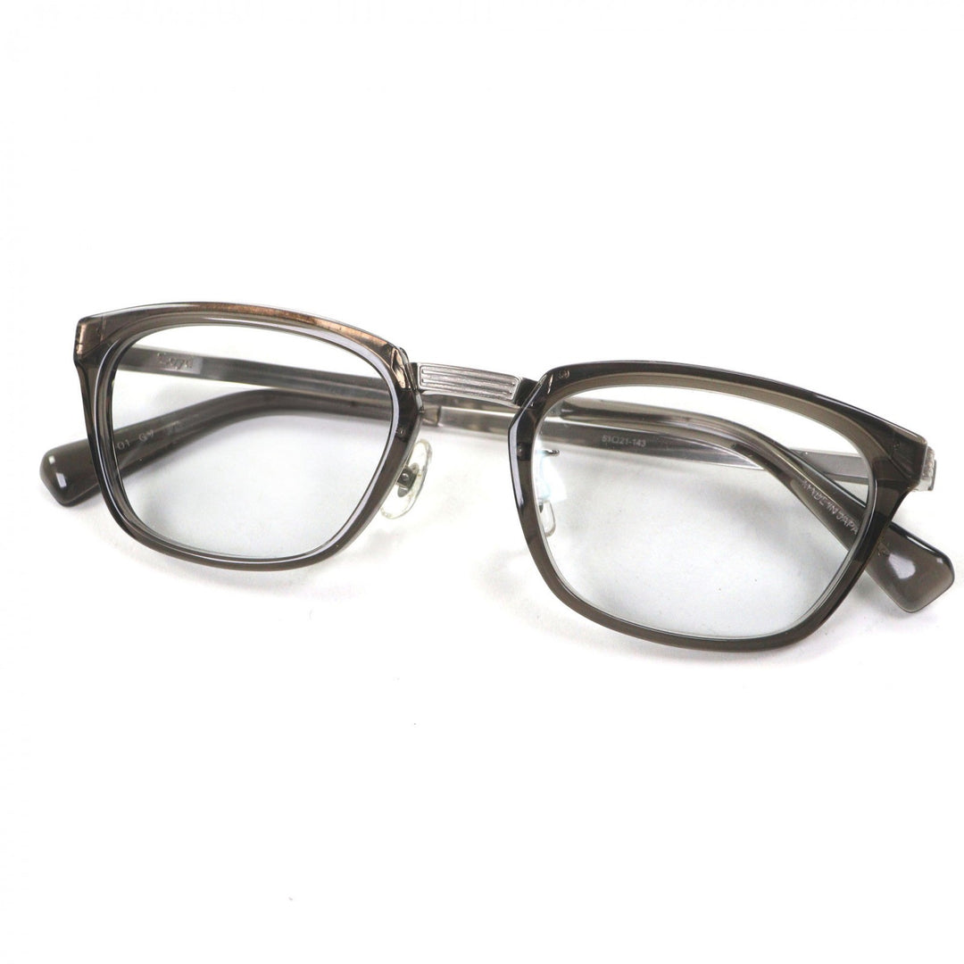 美品▼Opticien Loyd オプティシァンロイド LY-01 メガネ 眼鏡 アイウェア クリアグレー シルバー 51□21-143 ケース付き 日本製 メンズ