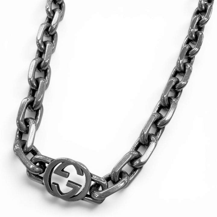 美品□GUCCI グッチ 616941 AG925 インターロッキングG チェーンネックレス シルバー イタリア製 重量57.3g メンズ 箱・保存袋付き