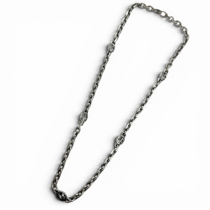 美品□GUCCI グッチ 616941 AG925 インターロッキングG チェーンネックレス シルバー イタリア製 重量57.3g メンズ 箱・保存袋付き