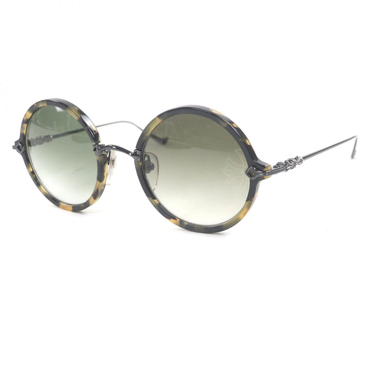 美品□CHROME HEARTS クロムハーツ MOIST SV925 CHクロス ラウンドフレーム マーブル柄 サングラス ブラック系 52□24-131 日本製 メンズ
