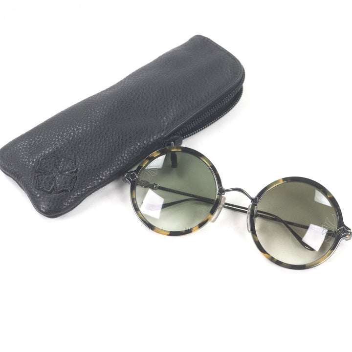 美品□CHROME HEARTS クロムハーツ MOIST SV925 CHクロス ラウンドフレーム マーブル柄 サングラス ブラック系 52□24-131 日本製 メンズ