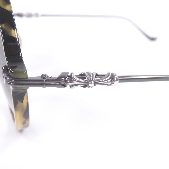 美品□CHROME HEARTS クロムハーツ MOIST SV925 CHクロス ラウンドフレーム マーブル柄 サングラス ブラック系 52□24-131 日本製 メンズ