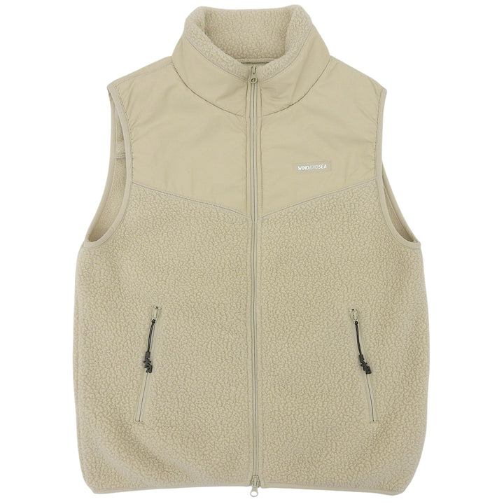極美品▲WIND AND SEA ウィンダンシー WDS-O-ATT-24-Q2-PLTB-03 POLARTECH FLEECE ラバーロゴ付き フリース ベスト ベージュ M 正規品