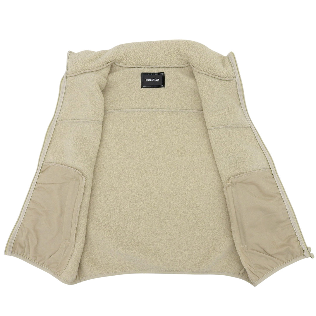 極美品▲WIND AND SEA ウィンダンシー WDS-O-ATT-24-Q2-PLTB-03 POLARTECH FLEECE ラバーロゴ付き フリース ベスト ベージュ M 正規品
