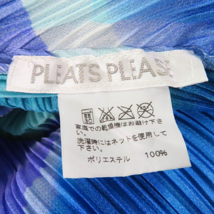 美品☆PLEATS PLEASE プリーツプリーズ イッセイミヤケ PP01-JT688 水彩柄 半袖 ワンピース ブルー系 3 日本製 正規品 レディース