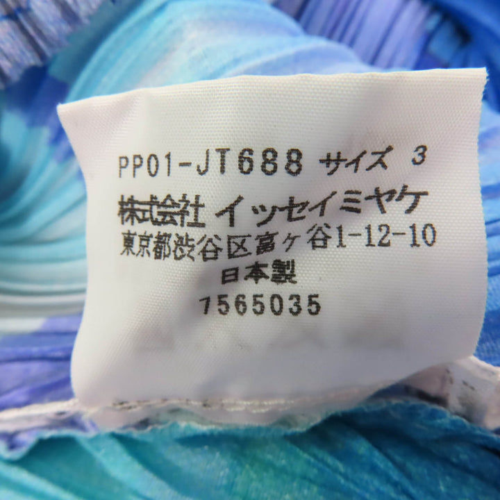 美品☆PLEATS PLEASE プリーツプリーズ イッセイミヤケ PP01-JT688 水彩柄 半袖 ワンピース ブルー系 3 日本製 正規品 レディース