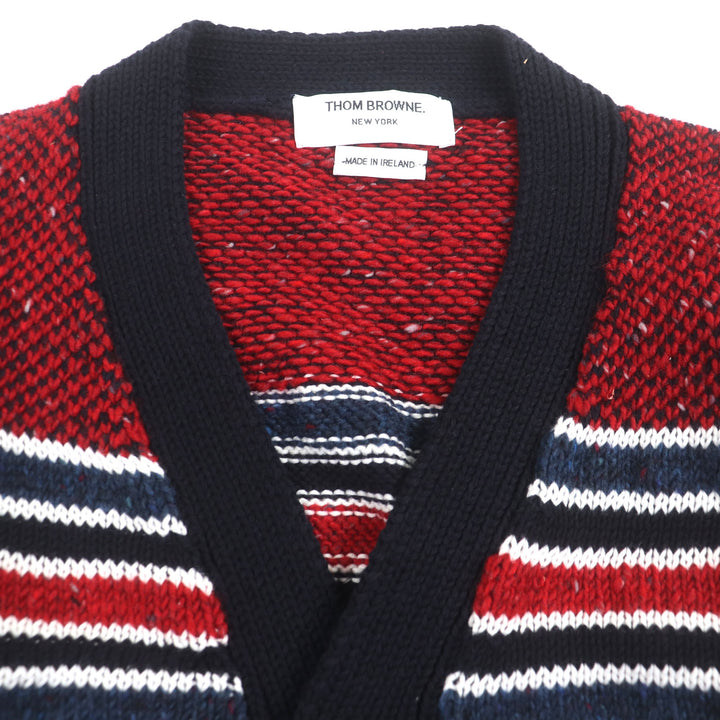 美品▼THOM BROWNE トムブラウン MKC029 コットン ウール 魚柄 Vネック ニット カーディガン マルチカラー 1 正規品 メンズ