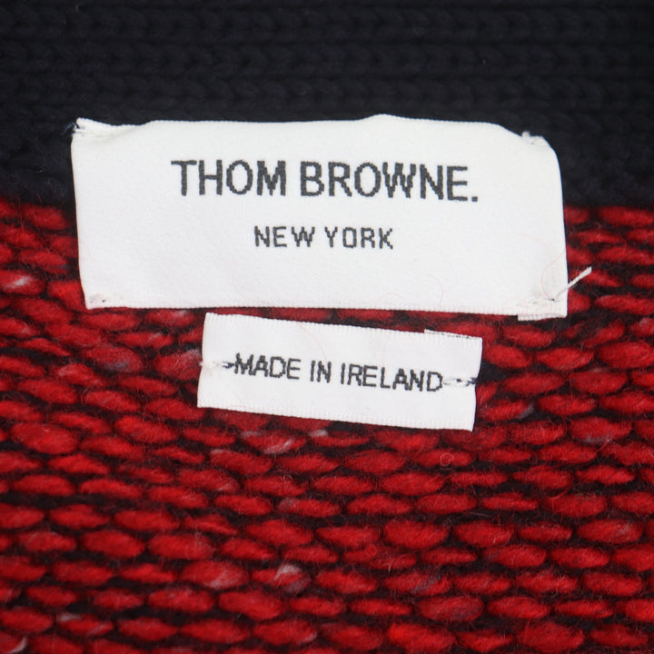 美品▼THOM BROWNE トムブラウン MKC029 コットン ウール 魚柄 Vネック ニット カーディガン マルチカラー 1 正規品 メンズ