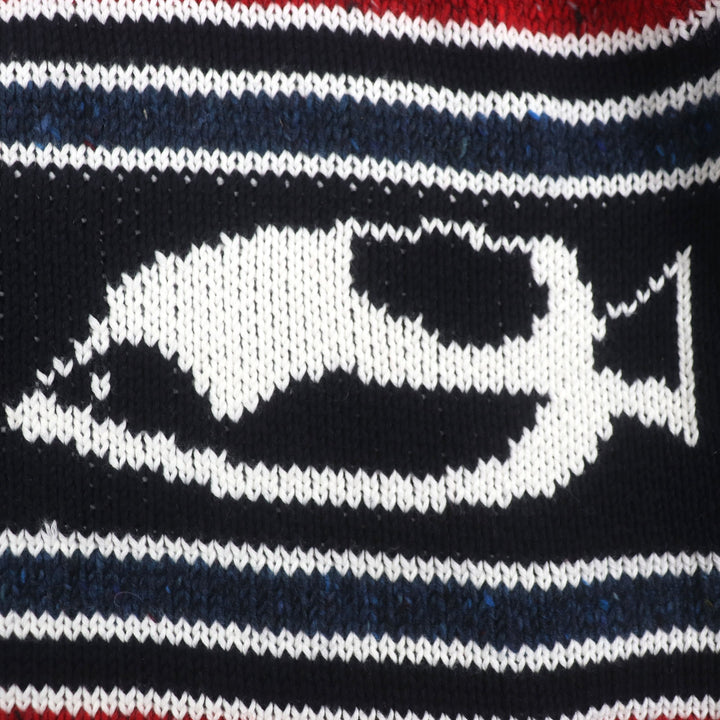 美品▼THOM BROWNE トムブラウン MKC029 コットン ウール 魚柄 Vネック ニット カーディガン マルチカラー 1 正規品 メンズ