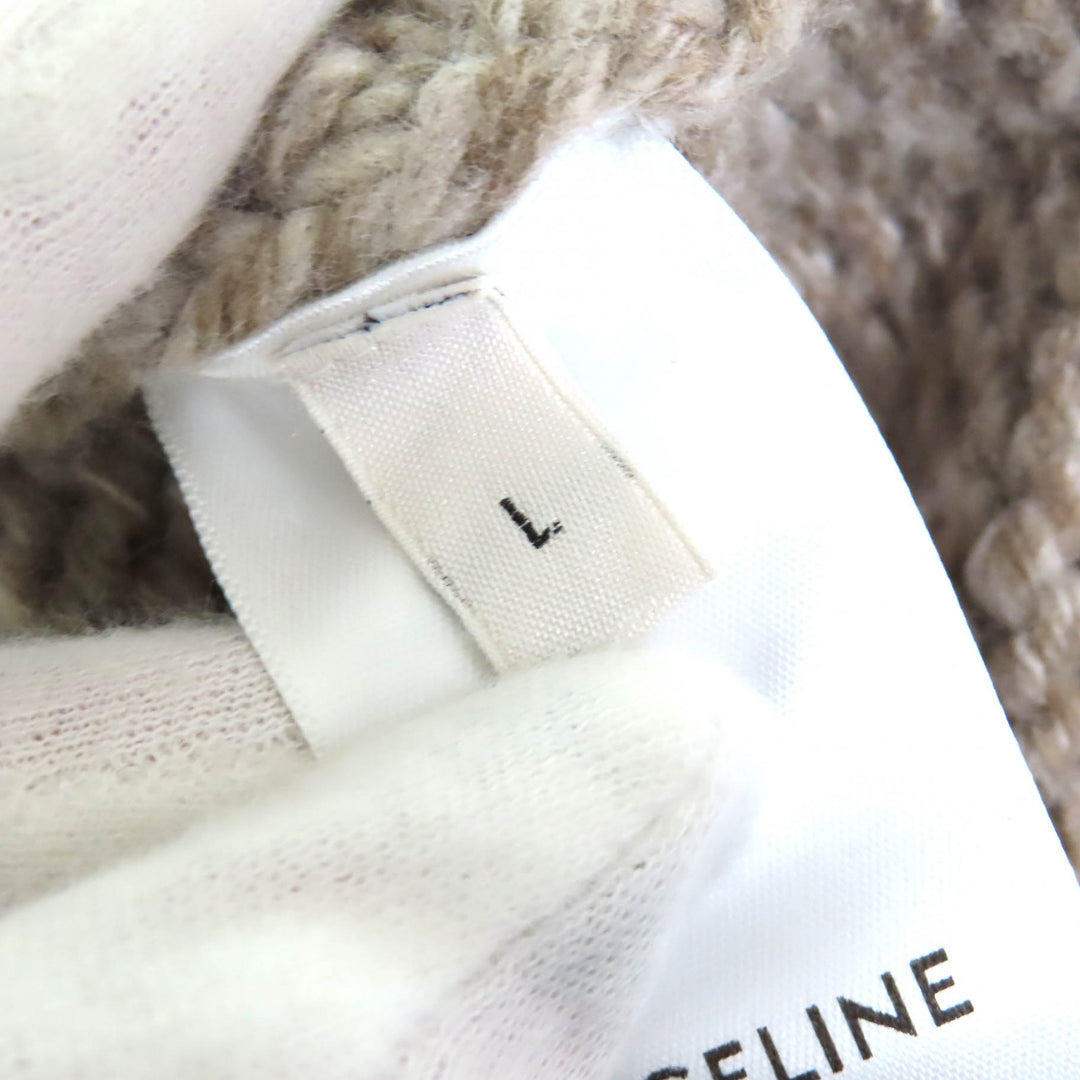 極美品△CELINE セリーヌ 2ADW6824V ウール100％ トリオンフ クルーネック 長袖 ニット セーター ブラウン系 L 英国製 正規品 レディース