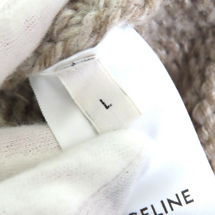 極美品△CELINE セリーヌ 2ADW6824V ウール100％ トリオンフ クルーネック 長袖 ニット セーター ブラウン系 L 英国製 正規品 レディース