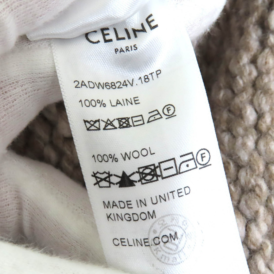 極美品△CELINE セリーヌ 2ADW6824V ウール100％ トリオンフ クルーネック 長袖 ニット セーター ブラウン系 L 英国製 正規品 レディース