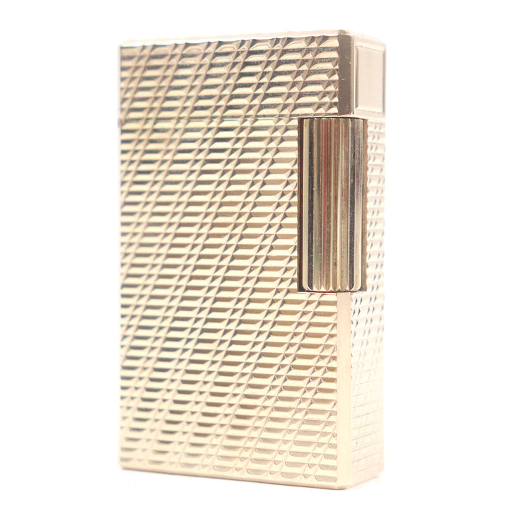 外装極美品□Dupont デュポン ライン1 ロング チェック柄 スクエア ガスライター ピンクゴールド ケース付き フランス製 着火不可