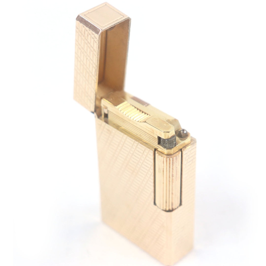 外装極美品□Dupont デュポン ライン1 ロング チェック柄 スクエア ガスライター ピンクゴールド ケース付き フランス製 着火不可
