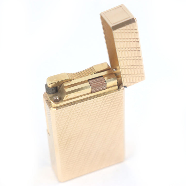 外装極美品□Dupont デュポン ライン1 ロング チェック柄 スクエア ガスライター ピンクゴールド ケース付き フランス製 着火不可