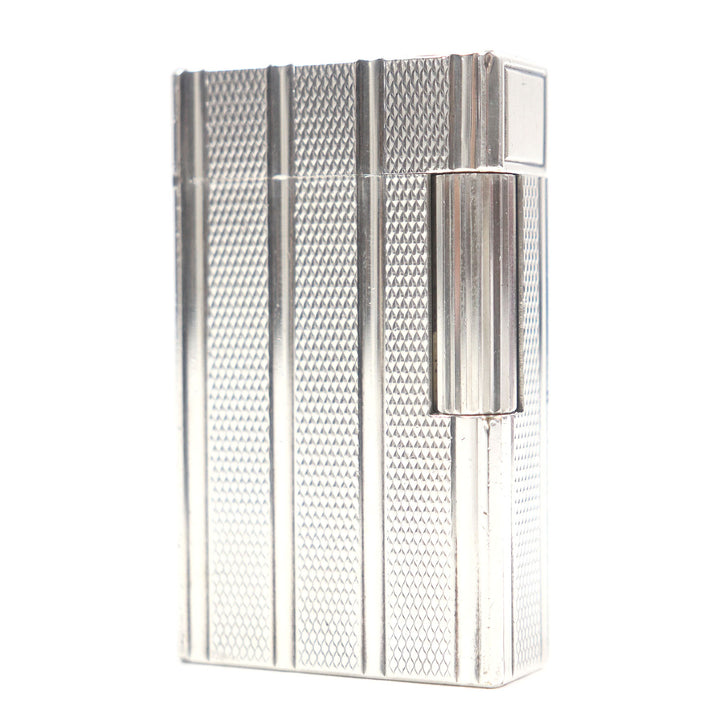 外装良品□Dupont デュポン ライン1 ロング ダイヤモンド ストライプ柄 スクエア ガスライター シルバー フランス製 メンズ 着火不可