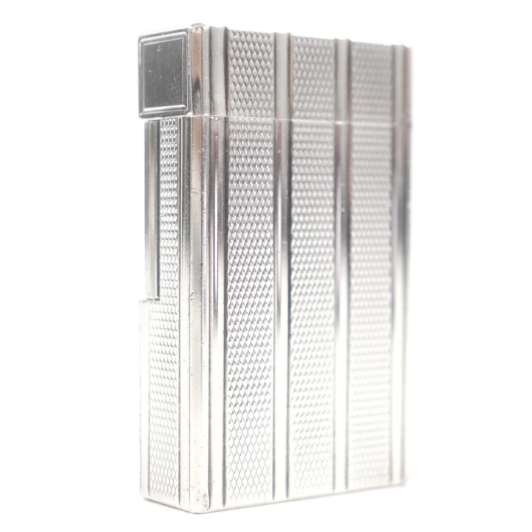 外装良品□Dupont デュポン ライン1 ロング ダイヤモンド ストライプ柄 スクエア ガスライター シルバー フランス製 メンズ 着火不可