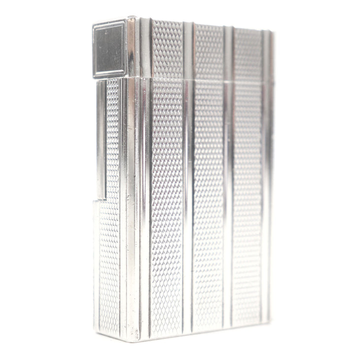 外装良品□Dupont デュポン ライン1 ロング ダイヤモンド ストライプ柄 スクエア ガスライター シルバー フランス製 メンズ 着火不可