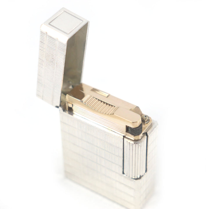 外装極美品□Dupont デュポン ライン1 ショート ブロックチェック柄 スクエア ガスライター シルバー フランス製 メンズ 着火不可