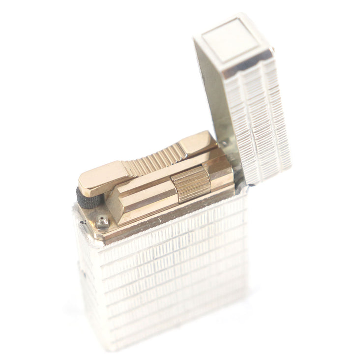 外装極美品□Dupont デュポン ライン1 ショート ブロックチェック柄 スクエア ガスライター シルバー フランス製 メンズ 着火不可