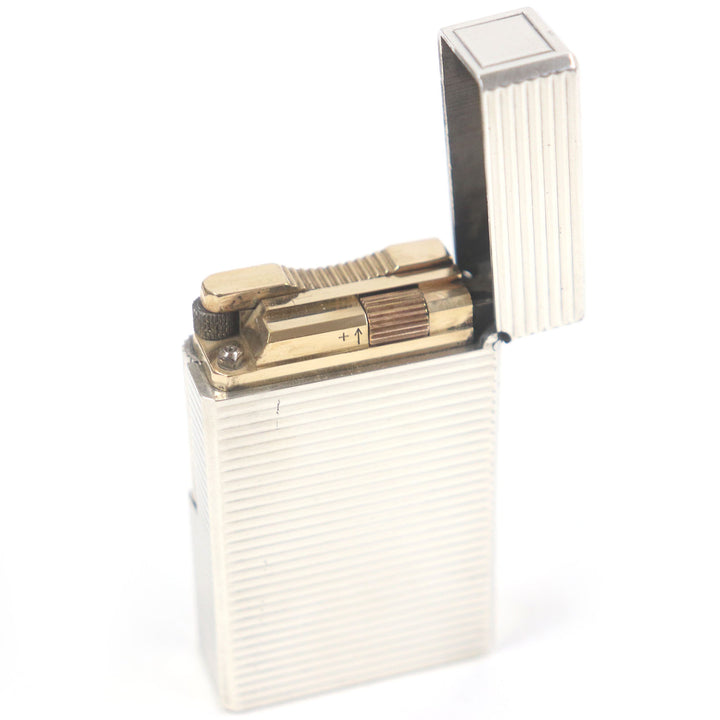 外装良品□Dupont デュポン ライン1 ロング ボーダー柄 スクエア ローラー式 喫煙具 ガスライター シルバー フランス製 メンズ 着火不可
