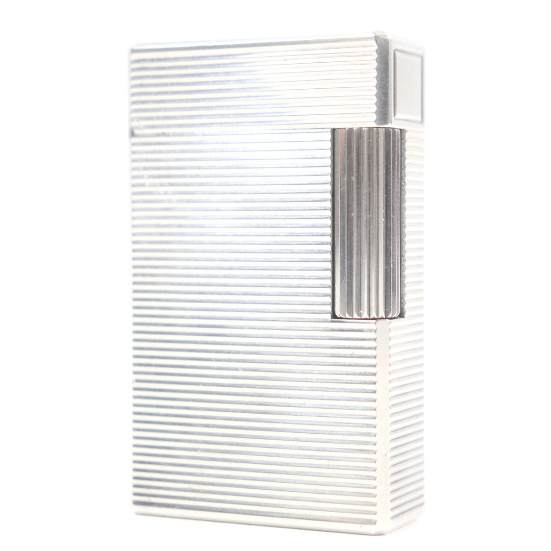 外装極美品□Dupont デュポン ライン1 ロング ボーダー柄 スクエア ローラー式 ガスライター シルバー フランス製 メンズ 着火不可