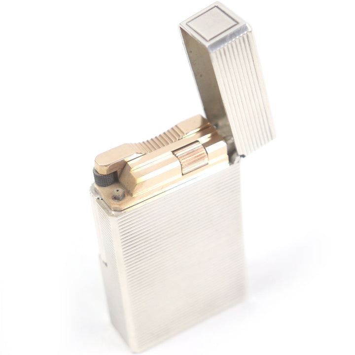 外装極美品□Dupont デュポン ライン1 ロング ボーダー柄 スクエア ローラー式 ガスライター シルバー フランス製 メンズ 着火不可