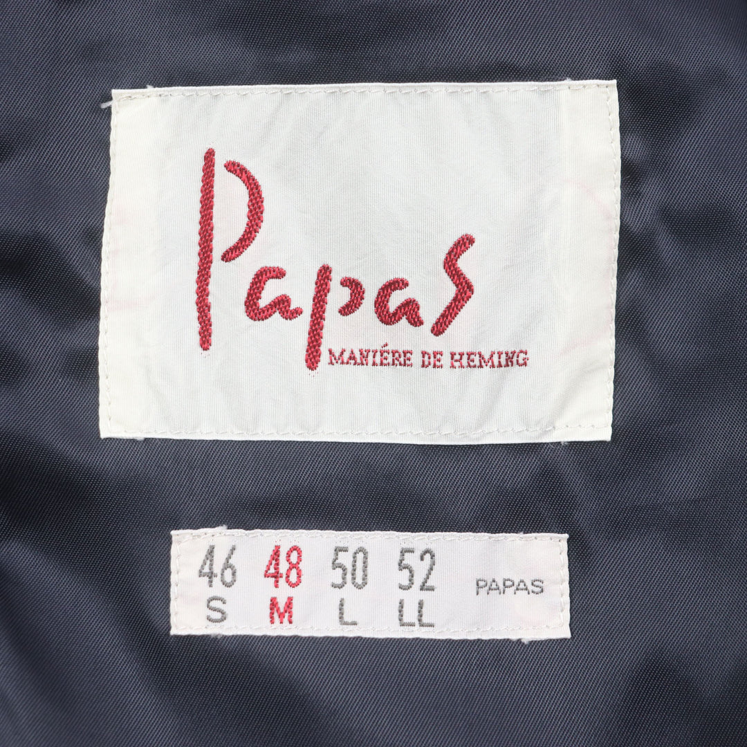 美品▼Papas パパス カシミヤ混 コーデュロイ ロゴ刺繍入り シングルジャケット テーラード ブラック M 日本製 正規品 メンズ