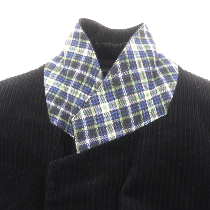 美品▼Papas パパス カシミヤ混 コーデュロイ ロゴ刺繍入り シングルジャケット テーラード ブラック M 日本製 正規品 メンズ