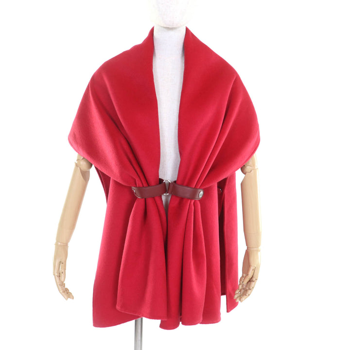極美品★HERMES エルメス 21-22AW レザーベルト付 カシミヤ100％ ポンチョ／ケープコート レッド 36 ハンガー付き フランス製 正規品