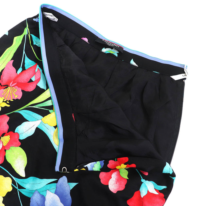 美品△LEONARD FASHION レオナールファッション 0301102/0302102 コットン100% 花柄 ロゴ金ボタン 半袖ジャケット スカート セットアップ