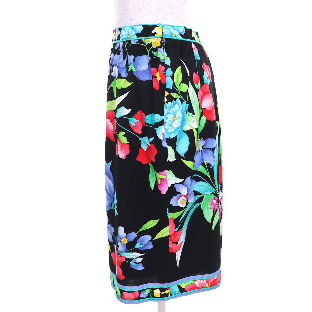 美品△LEONARD FASHION レオナールファッション 0301102/0302102 コットン100% 花柄 ロゴ金ボタン 半袖ジャケット スカート セットアップ