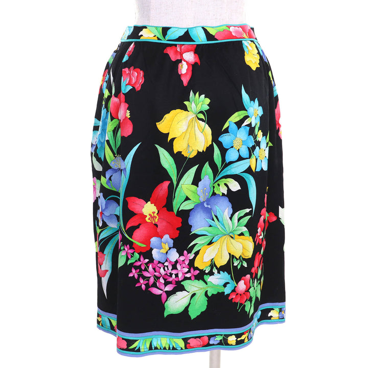 美品△LEONARD FASHION レオナールファッション 0301102/0302102 コットン100% 花柄 ロゴ金ボタン 半袖ジャケット スカート セットアップ