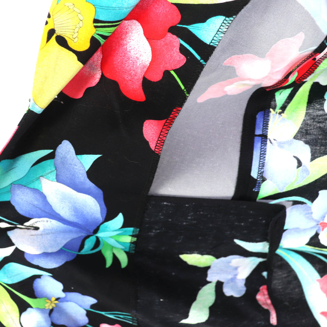 美品△LEONARD FASHION レオナールファッション 0301102/0302102 コットン100% 花柄 ロゴ金ボタン 半袖ジャケット スカート セットアップ