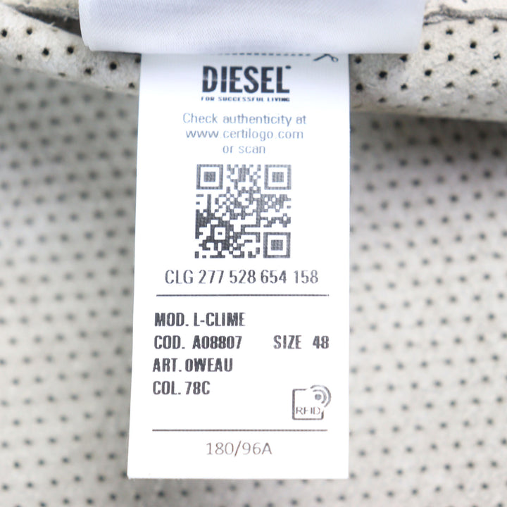 美品○DIESEL ディーゼル 23SS A08807 L-CLIME シープスキン ロゴジップ フェード加工 パンチング レザージャケット 48 正規品 メンズ