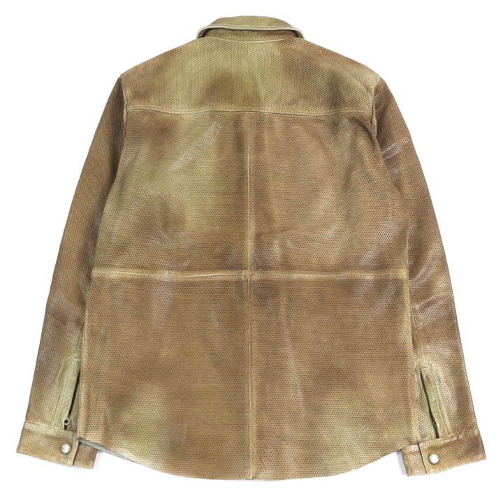 美品○DIESEL ディーゼル 23SS A08807 L-CLIME シープスキン ロゴジップ フェード加工 パンチング レザージャケット 48 正規品 メンズ