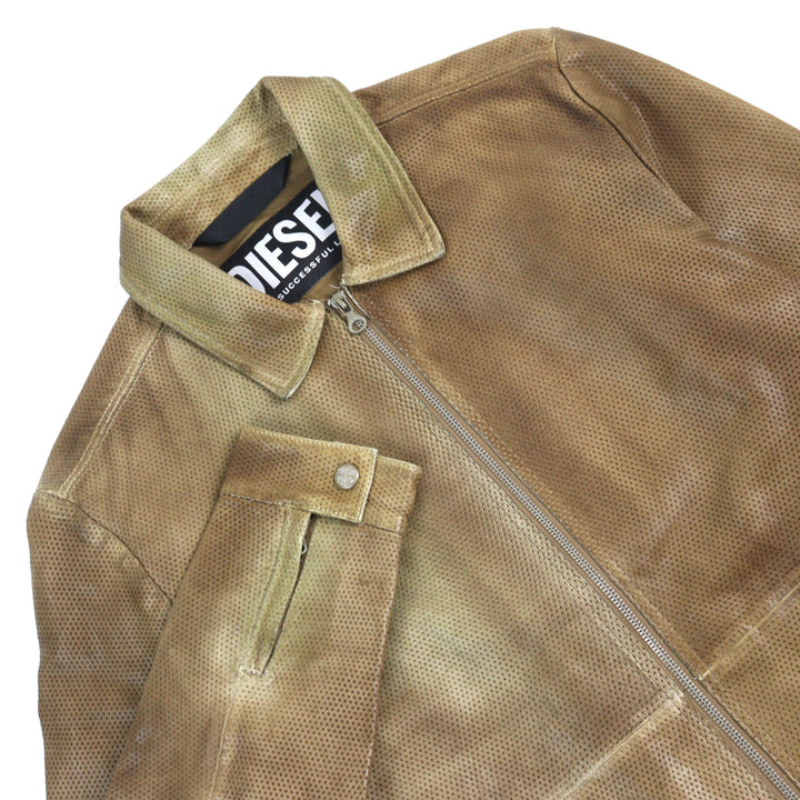 美品○DIESEL ディーゼル 23SS A08807 L-CLIME シープスキン ロゴジップ フェード加工 パンチング レザージャケット 48 正規品 メンズ